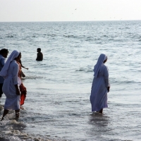 Nuns having a dip