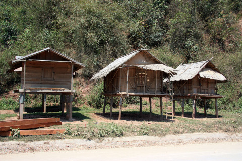 Basic Wooden Huts  - Northern Laos